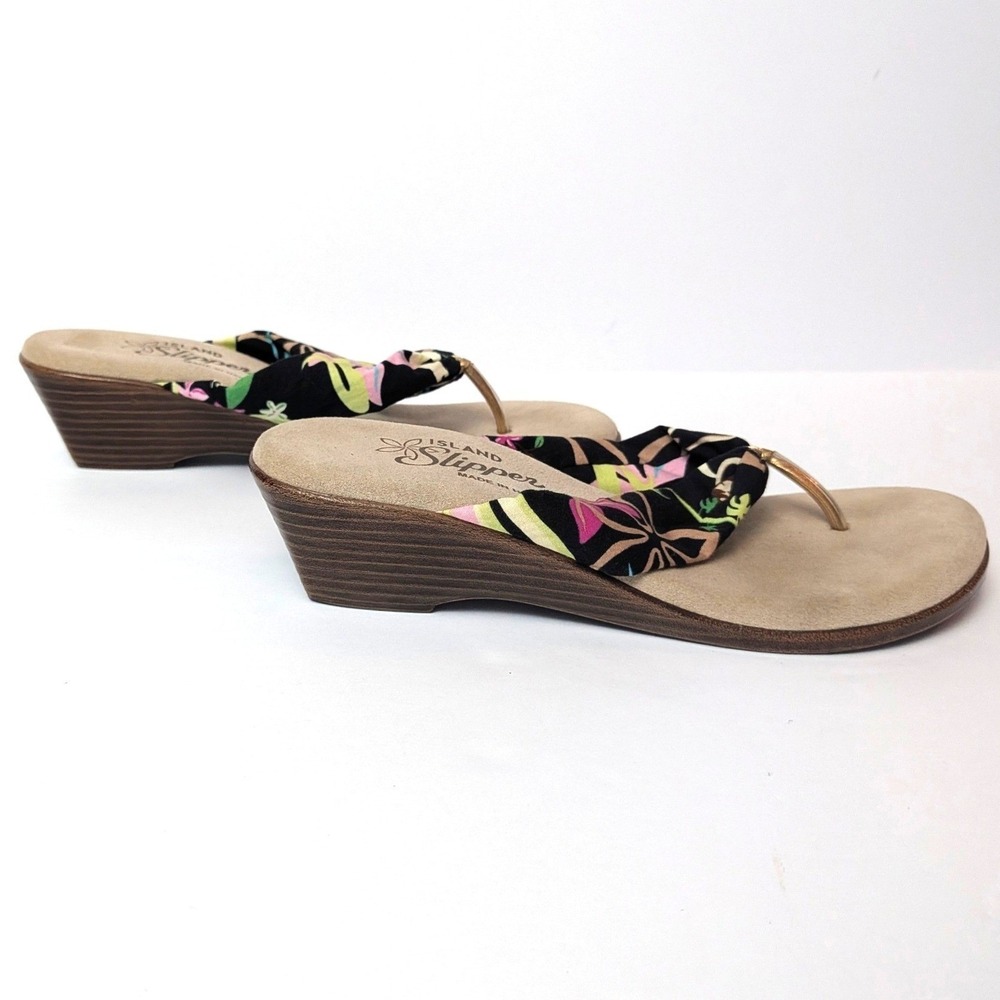 Island Slipper Floral Wedge Flip Flop Sandals Made in Hawaii Resortwear Sz 7 - Picture 5 of 12